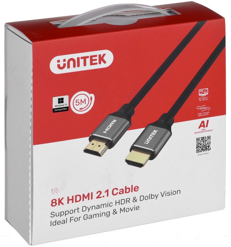UNITEK 3m HDMI 2.1 Full UHD Cable. Supports up to 8K. Max. Res