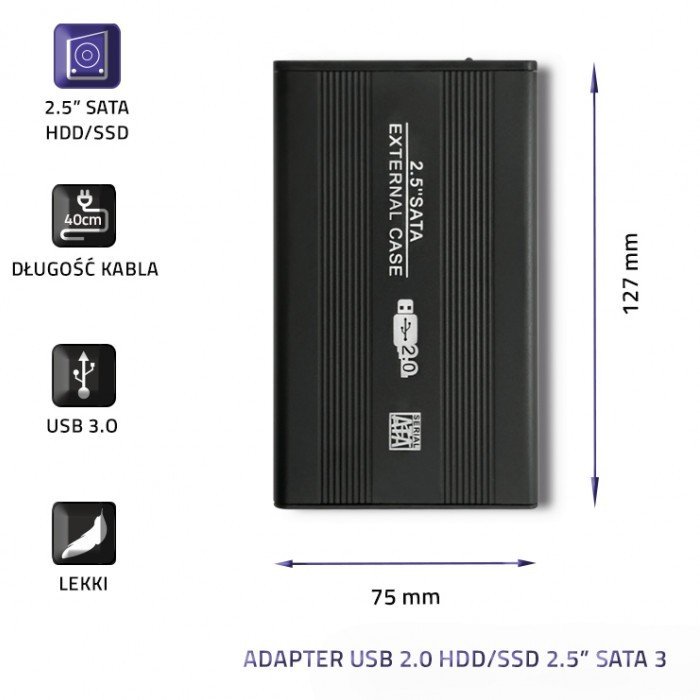 Qoltec External Hard Drive Case HDD/SSD 2.5'' SATA3