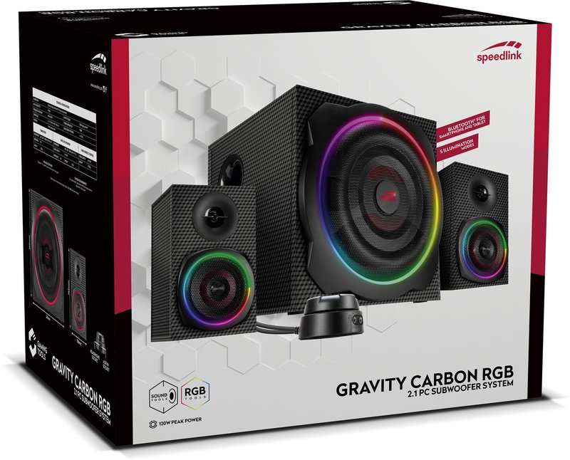 Speedlink speakers Gravity Carbon RGB 2.1 (SL-830100-BK) - Arvutitark