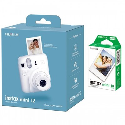 Fujifilm Instax Mini 12 Camera, Clay White + instax mini