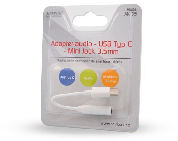 Adapter USB Typ-C - Jack 3.5 mm SAVIO AK-35 Biały - niskie ceny i opinie w  Media Expert