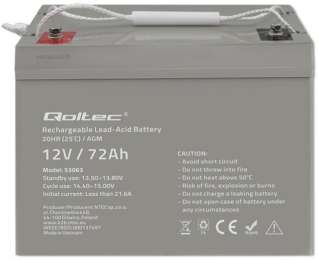 Qoltec AGM battery 12V 72Ah, max. 1080A - Arvutitark